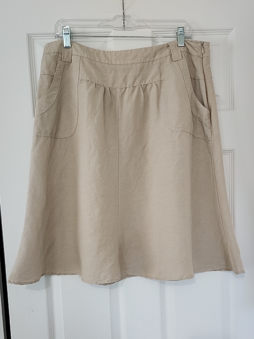 Sandro Studio Casual Linen Blend A-line Skirt In Pale Khaki Size 14